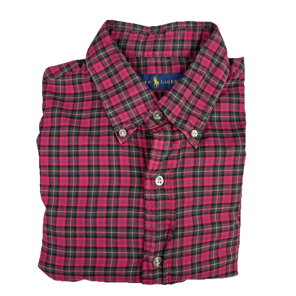 Ralph Lauren Polo Shirt Mens Medium Polo Christmas Plaid Red Green Preppy